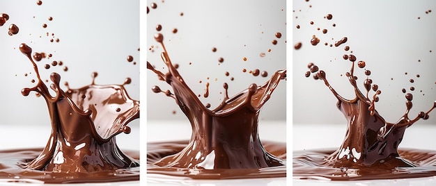 Delectable chocolate splashes cut out and separated on a white background with space for advertisement Generative AI