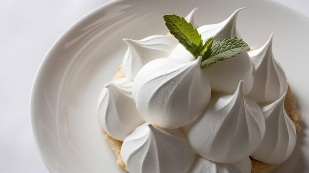 A delectable close up image of a perfect meringue dessert