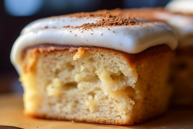 Delectable Delight CloseUp of a Cinnamon Bun with a White Frosting Glaze Generative Ai