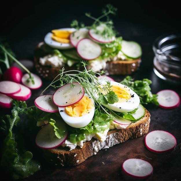 Photo delectable delight fresh toast sandwiches with cottage cheese egg radishes and more