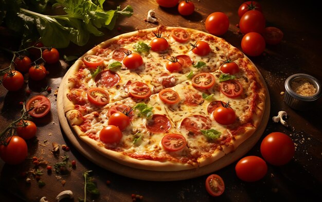 Delectable Fusion Pizza with a Medley of Cheese and Tomatoes