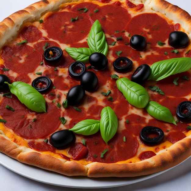 Delectable italian classic pizza bursting with tomatoes salami and olives aigenerated