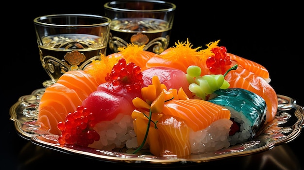 Delectable Plate of Sushi Showcasing an Assortment