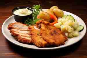 Photo delectable pork schnitzel mushroom plate generate ai