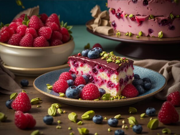 Delectable raspberry cake with fresh strawberri