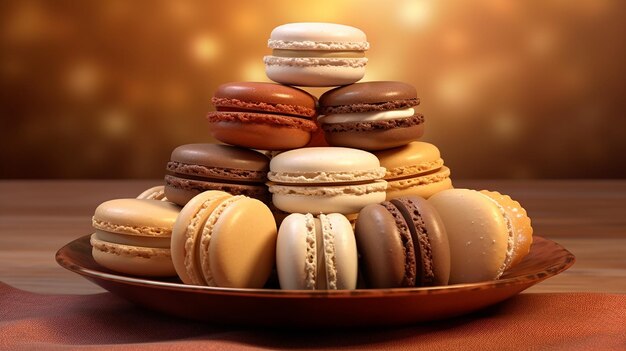 A delectable serving of macaroons on a platter tempting with their shells and luscious fillings