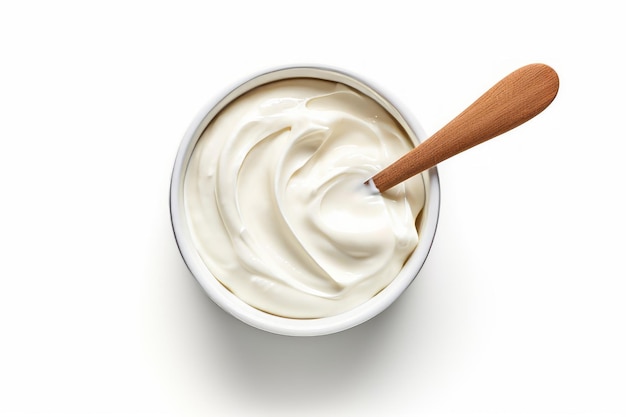 Delectable Top View of Spoonfuls of Isolated Sour Cream on White Background AR 32