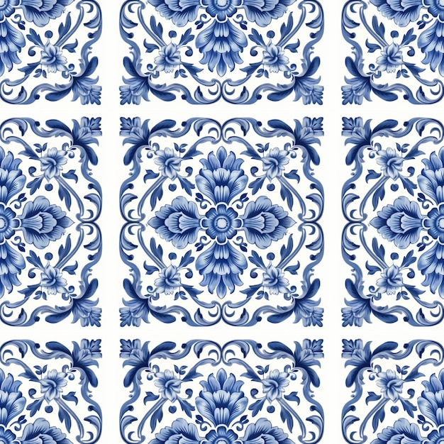 Delfts blauw Nederlands naadloos patroon Blauw bloemen naadloos patroon Vintage Nederlands tegeldecor