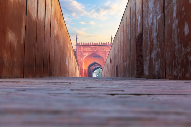 Delhi gate in red agra fort, india.