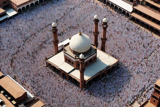 Photo delhi india 5 june 2019 aerial view of devotees at prayer during eid alfitr