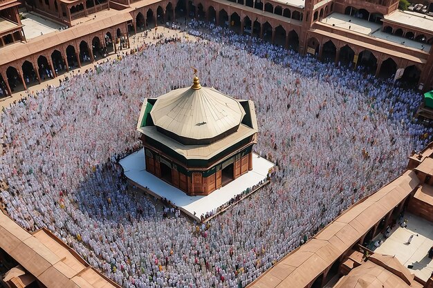 Photo delhi india 5 june 2019 aerial view of devotees at prayer during eid alfitr