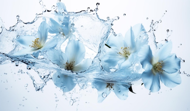 Delicaat en fris beeld van blauwe bloemen in water AI gegenereerd