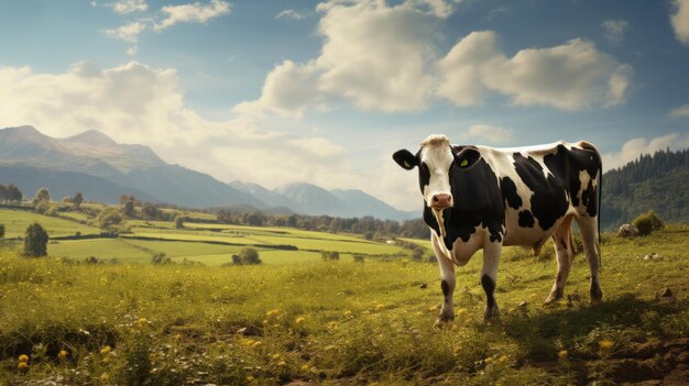 Delicaat Weergegeven Landschappen Een Koe Grazen In Een Mooi Groen Veld