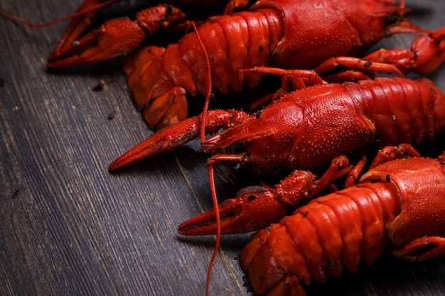 Delicacy for beer boiled red crayfish with lemon and bay leaves