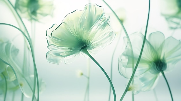Delicate achtergrond met transparante x-ray turquoise blauwe bloemen op een witte achtergrond