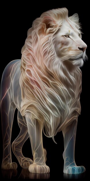 Delicate albino lion ai generated