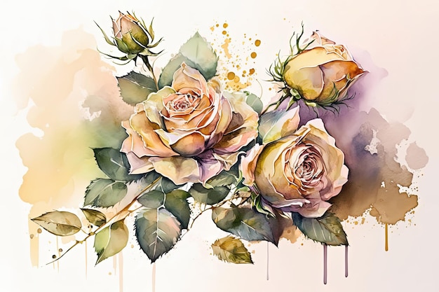 Delicate aquarelrozen Luxe achtergrond voor ansichtkaarten AI