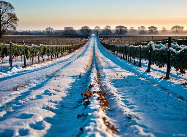 Photo the delicate beauty of grapevines covered in frost during a cold winter morning