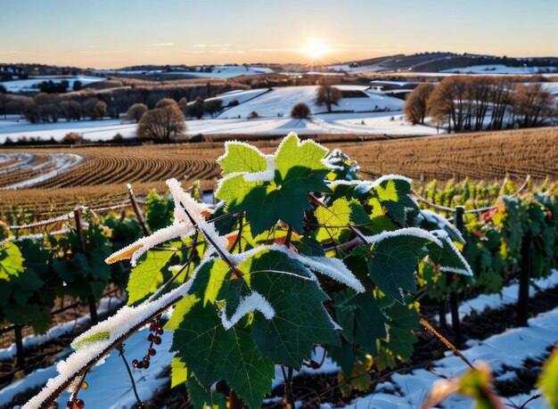 Photo the delicate beauty of grapevines covered in frost during a cold winter morning