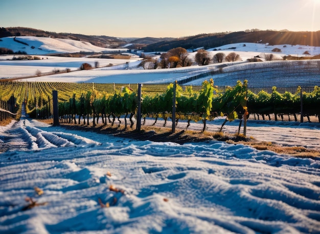 Photo the delicate beauty of grapevines covered in frost during a cold winter morning