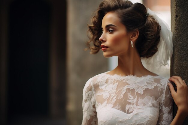 Delicate beauty showcased in a portrait of a woman in a white dress