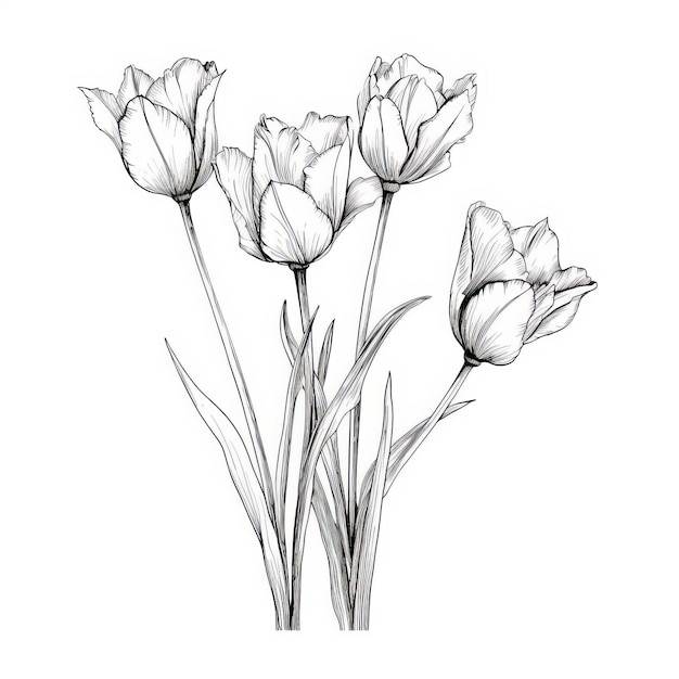 Premium AI Image | Delicate Black And White Tulip Sketch Detailed ...