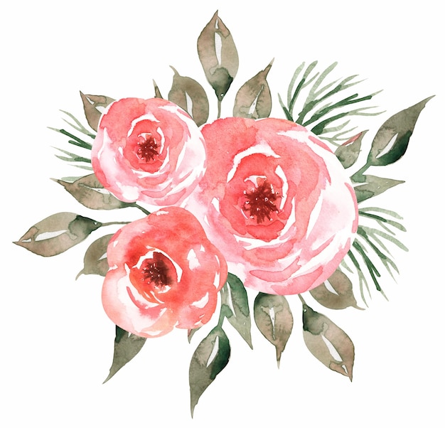 Delicate bloemen Clipart aquarel hand getrokken Florals boeket illustratie rode bloemen groen