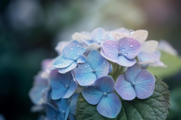 Delicate Blue Airy Spring Background with Cherry Blossom Tree