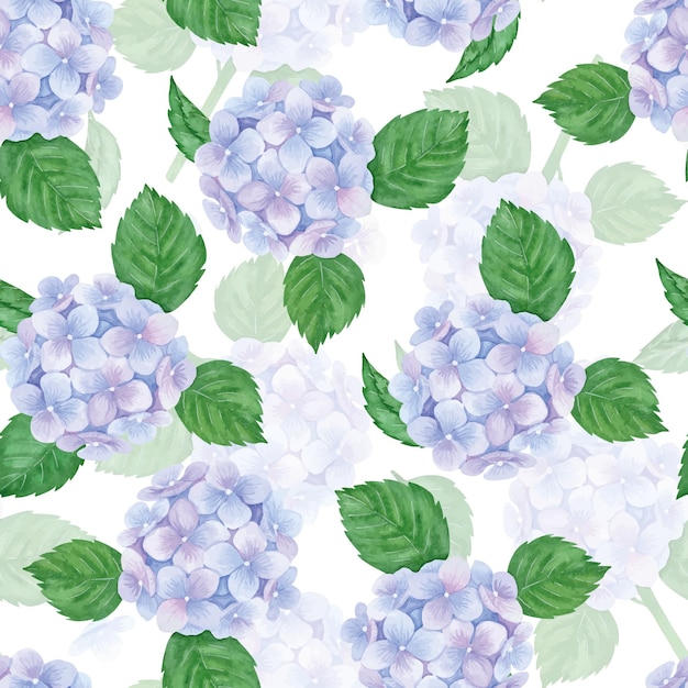 Delicate blue hydrangeas Watercolor seamless print with 3d effect