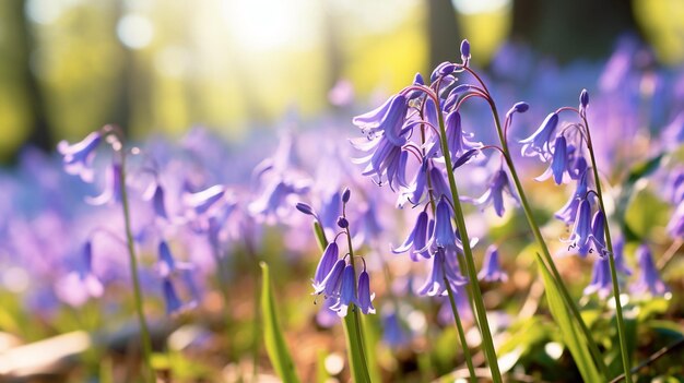 Delicate bluebells in a forest