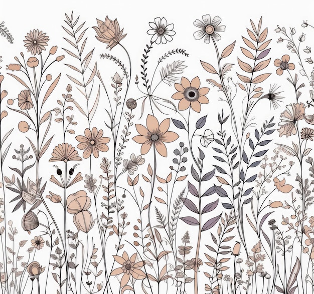 Delicate Boho Minimalist Art Design with Flowers