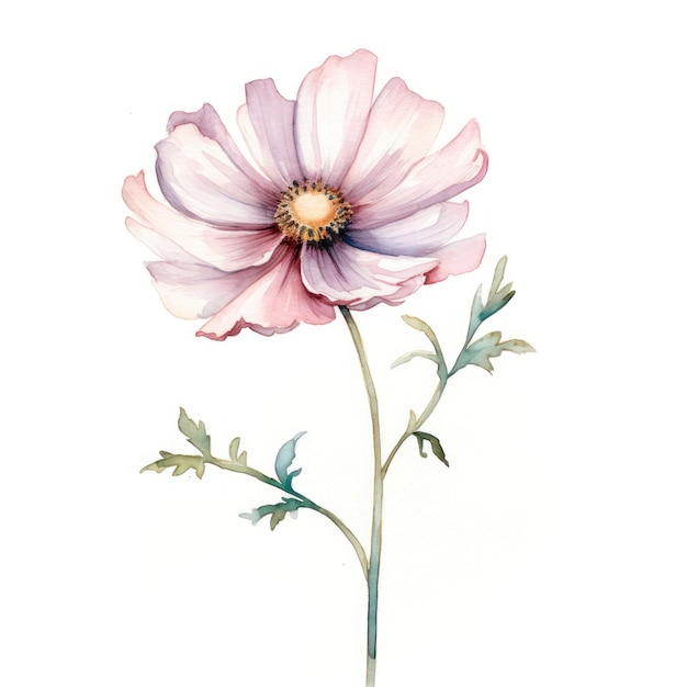 Delicate Boho Style Pastel Flower on White Background AI Generated