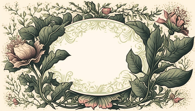 Photo delicate botanical oval frame with space for copy