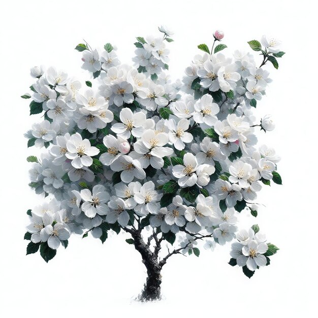 麗な枝花と葉のあるリンゴの木春の花白い背景の水彩画