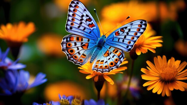 A delicate butterfly perched on a vibrant wildflower in a sunlit meadow