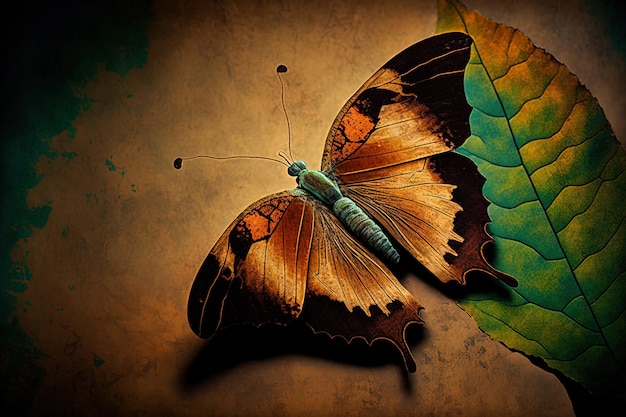 A delicate butterfly resting on a leaf