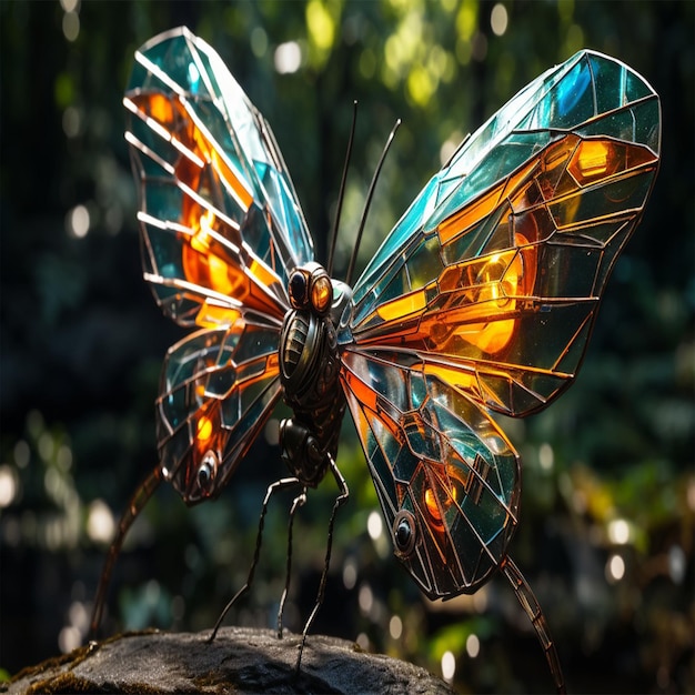 Delicate butterfly resting on rock Generative AI