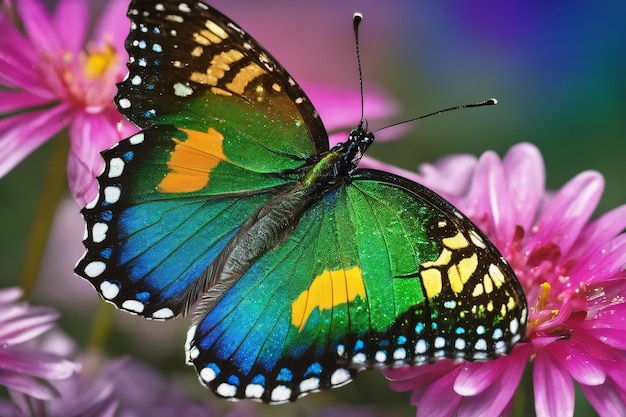 Delicate butterfly with vibrant wings on a colorful flower Generative ai