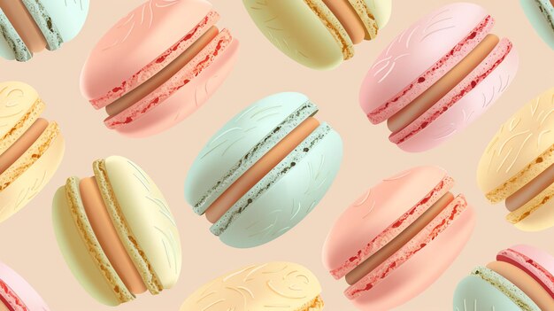 Photo delicate and charming pastelcolored macarons grace this soft and seamless pattern exuding a sense of sweetness and french elegance perfect for adding a touch of sophistication to your des