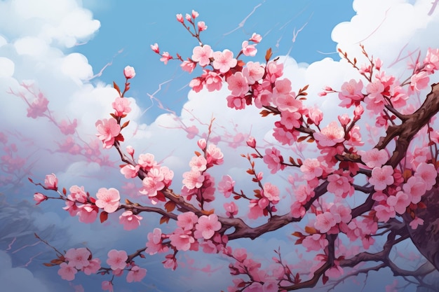 Delicate Cherry blossom tree Branch bloom pink Generate Ai