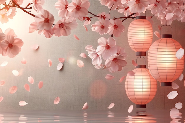 Delicate Cherry Blossom Water met Sakura Petal Textures Fal Creatieve Achtergrond Decor Collectie