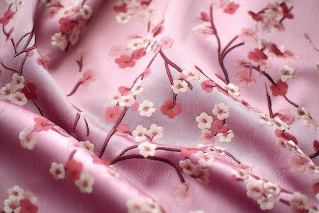 Delicate Cherry Blossoms Adorn Embroidered Kimono Fabric Generative AI