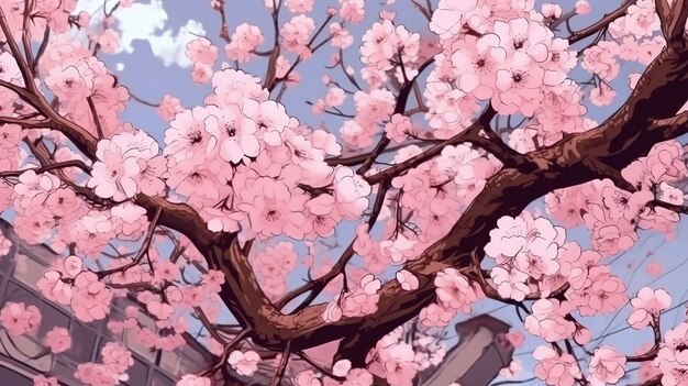 Delicate cherry blossoms Fantasy concept Illustration painting