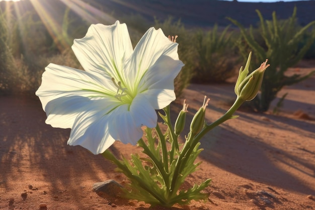 A delicate desert chicory illuminated by sunlight created with generative ai