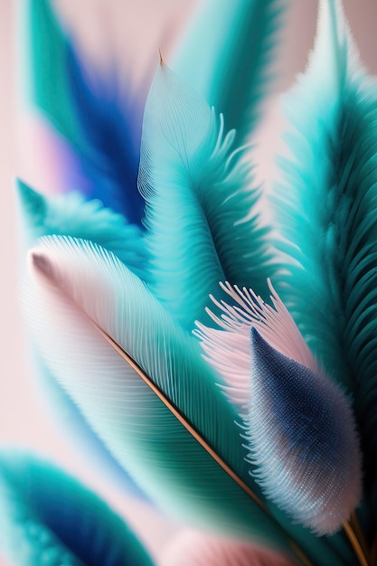 Delicate and detailed bouquet of feathers Soft abstract romantic pastels