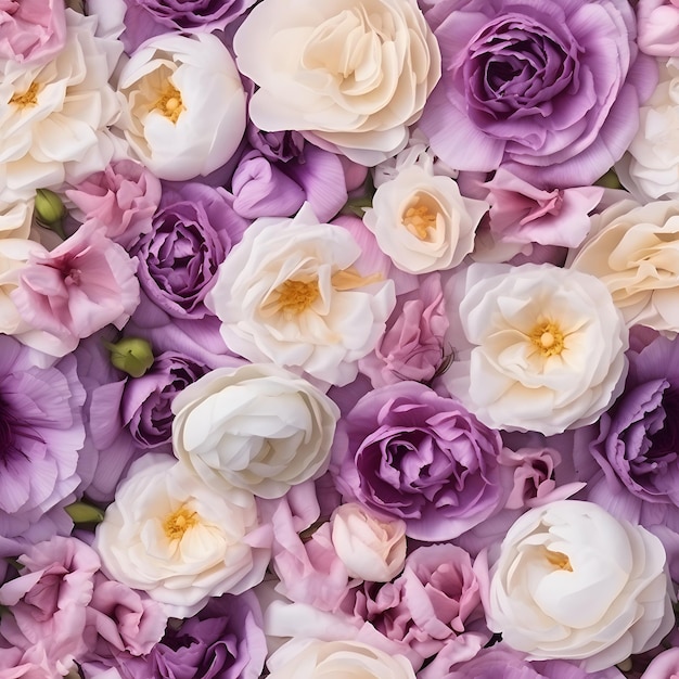 Foto delicate eustoma als achtergrond witte lila en roze bloemen bloemen achtergrond boeket top view