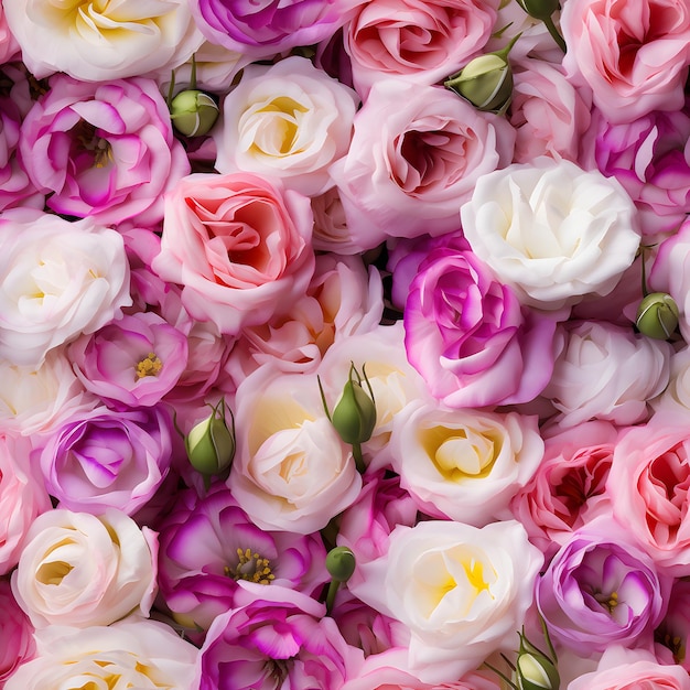 Фото Деликатная эустома в качестве фона белый лила и розовые цветы цветочный фон букет сверху