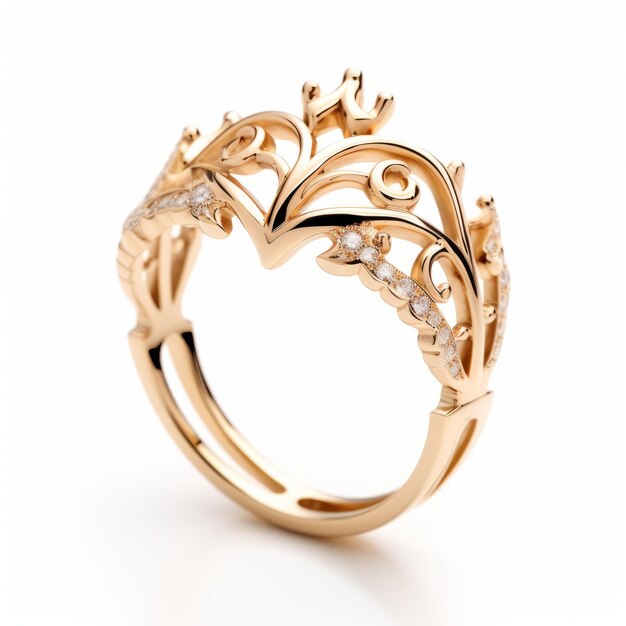 Photo delicate fantasy gold queen crown ring with diamonds