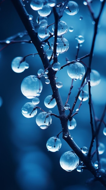 Delicate Fantasy Worlds Water Drops On Tree Branches Wallpaper