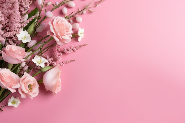 Delicate Floral Background with Pink Ranunculus and Lily of the Valley Created with generative AI to